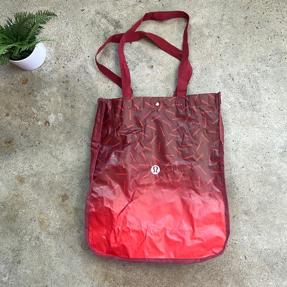 Lululemon red ombre logo holiday large reusable tote bag rare